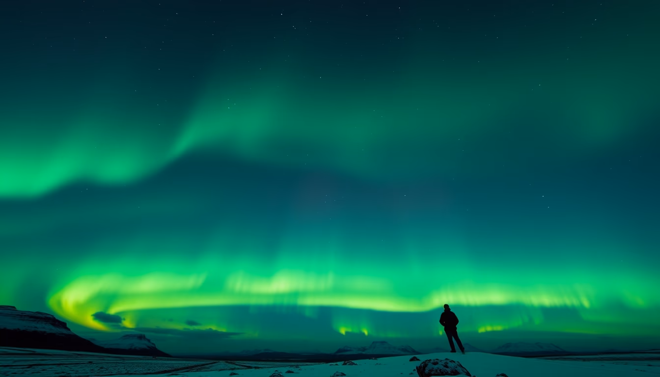 Aurora borealis green sky em estilo editorial