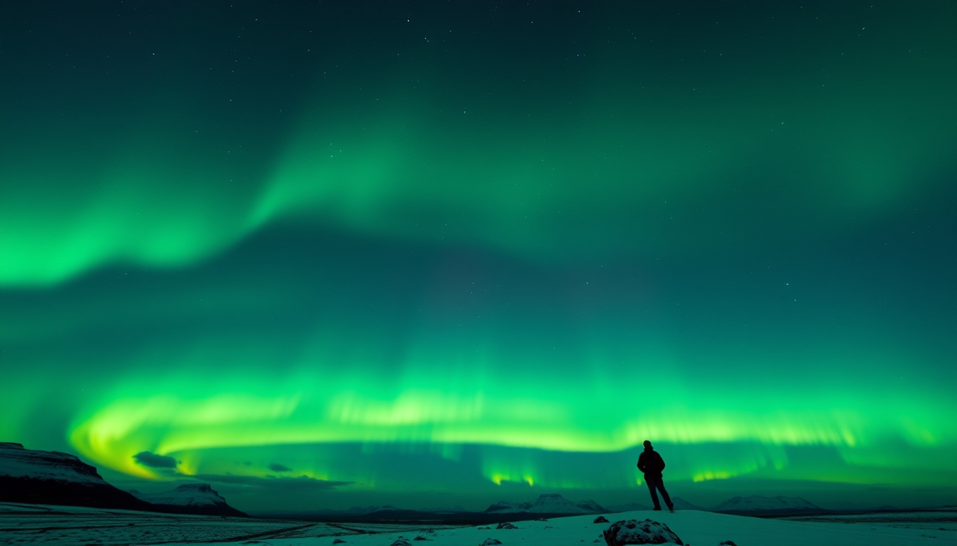 aurora borealis green sky in editorial style