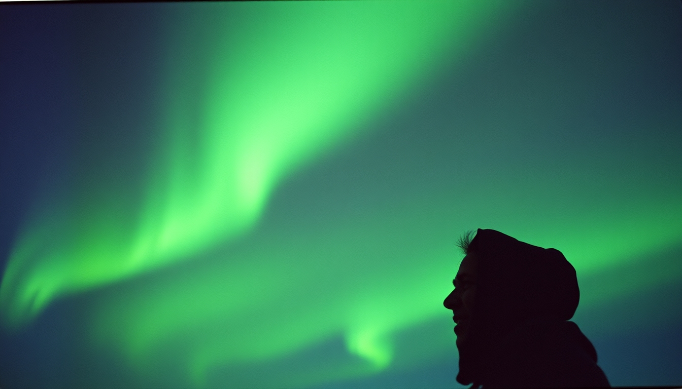 aurora borealis green sky in editorial style