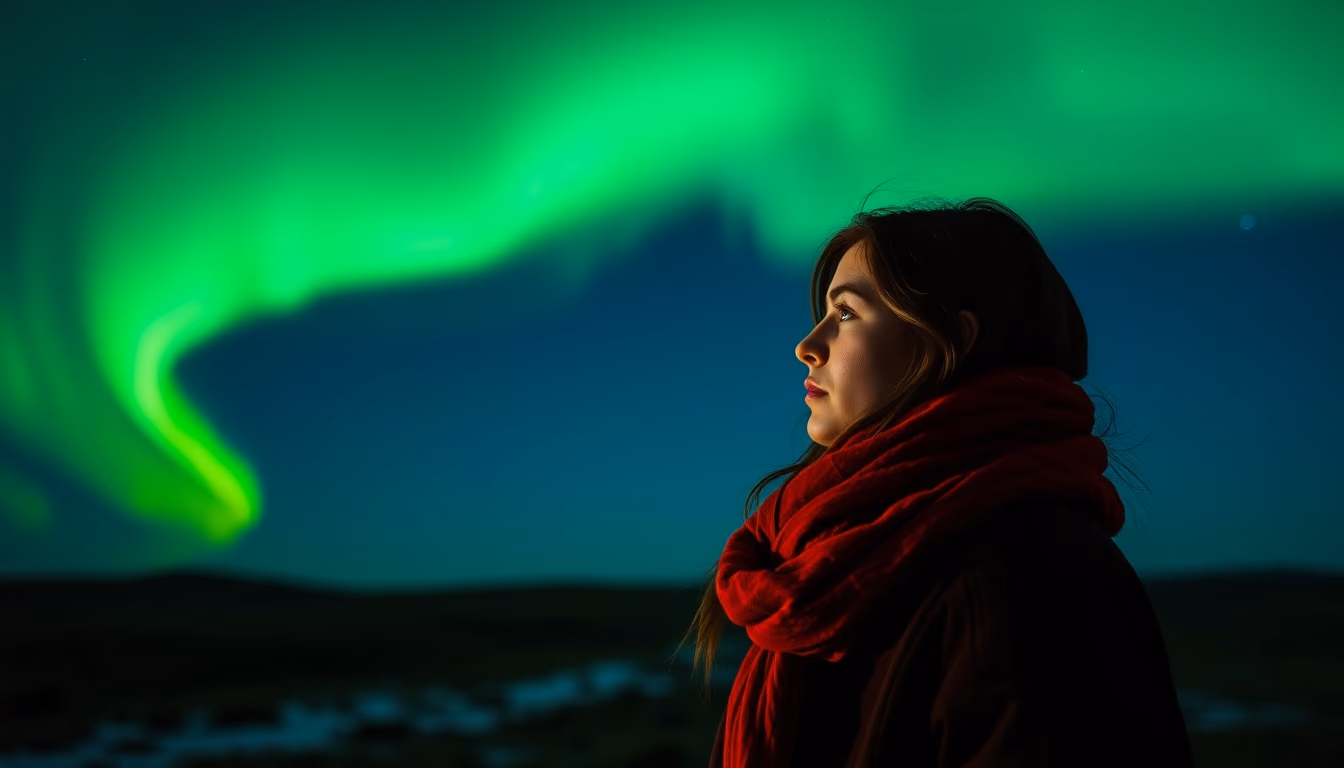 Aurora borealis green sky em estilo editorial