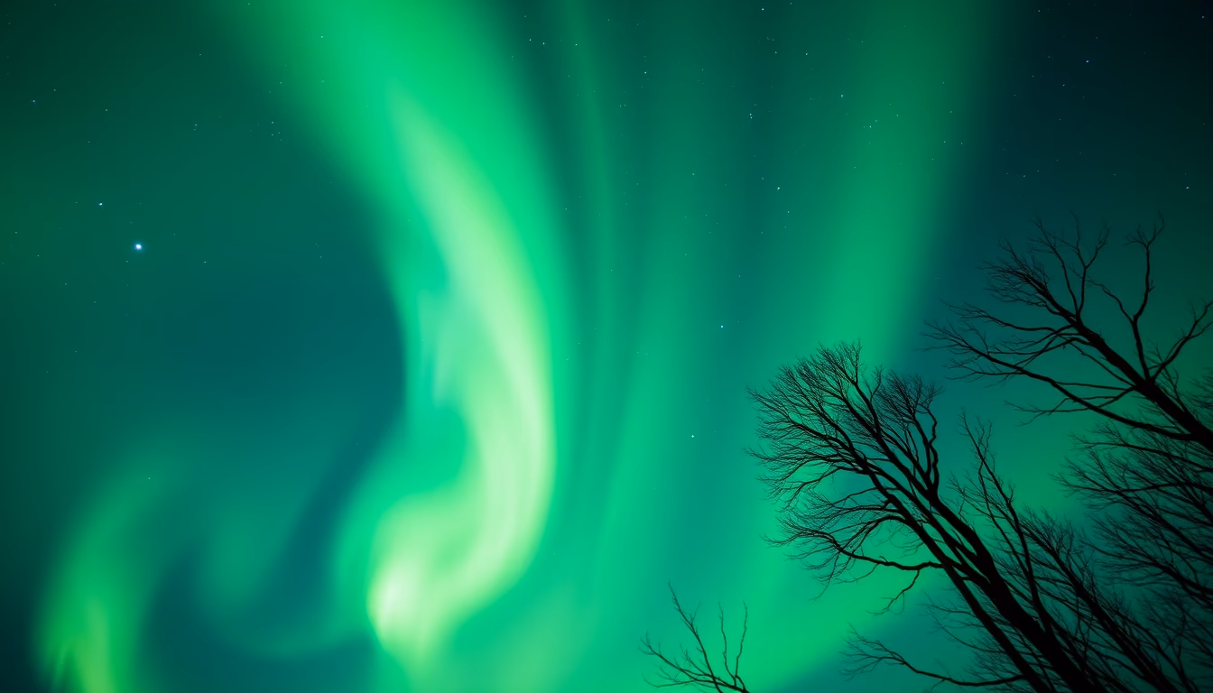 aurora borealis green sky in editorial style