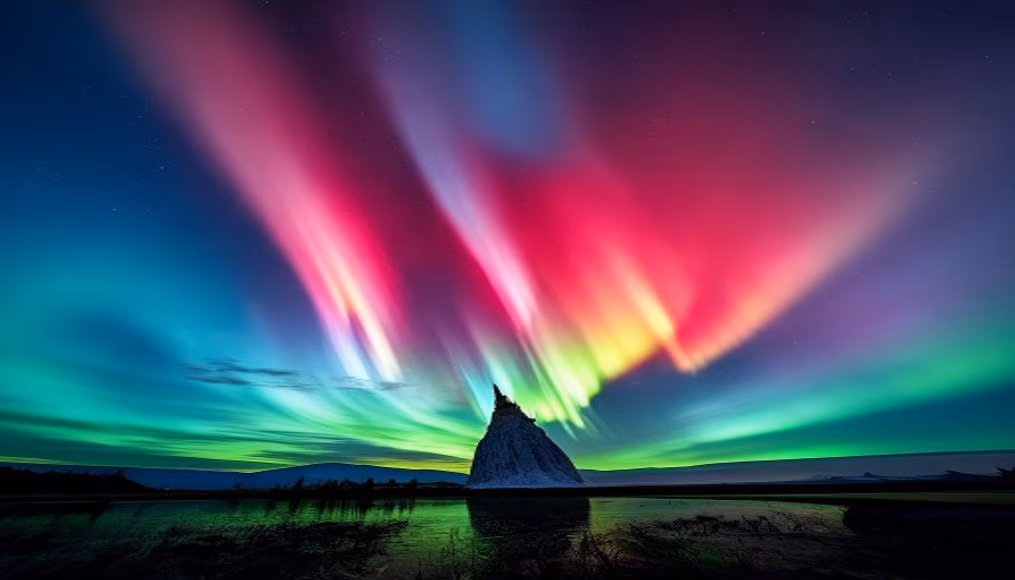 aurora pillar dance in editorial style