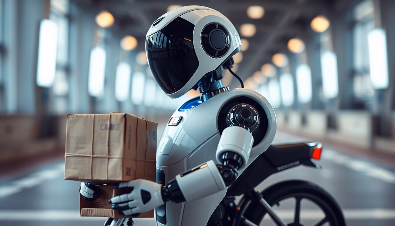 autonomous delivery robot in editorial style