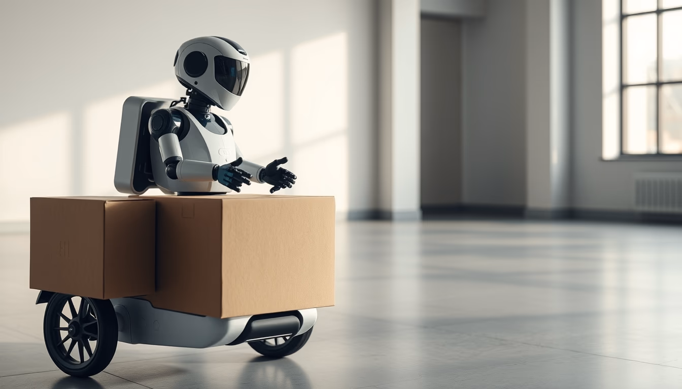 autonomous delivery robot in editorial style