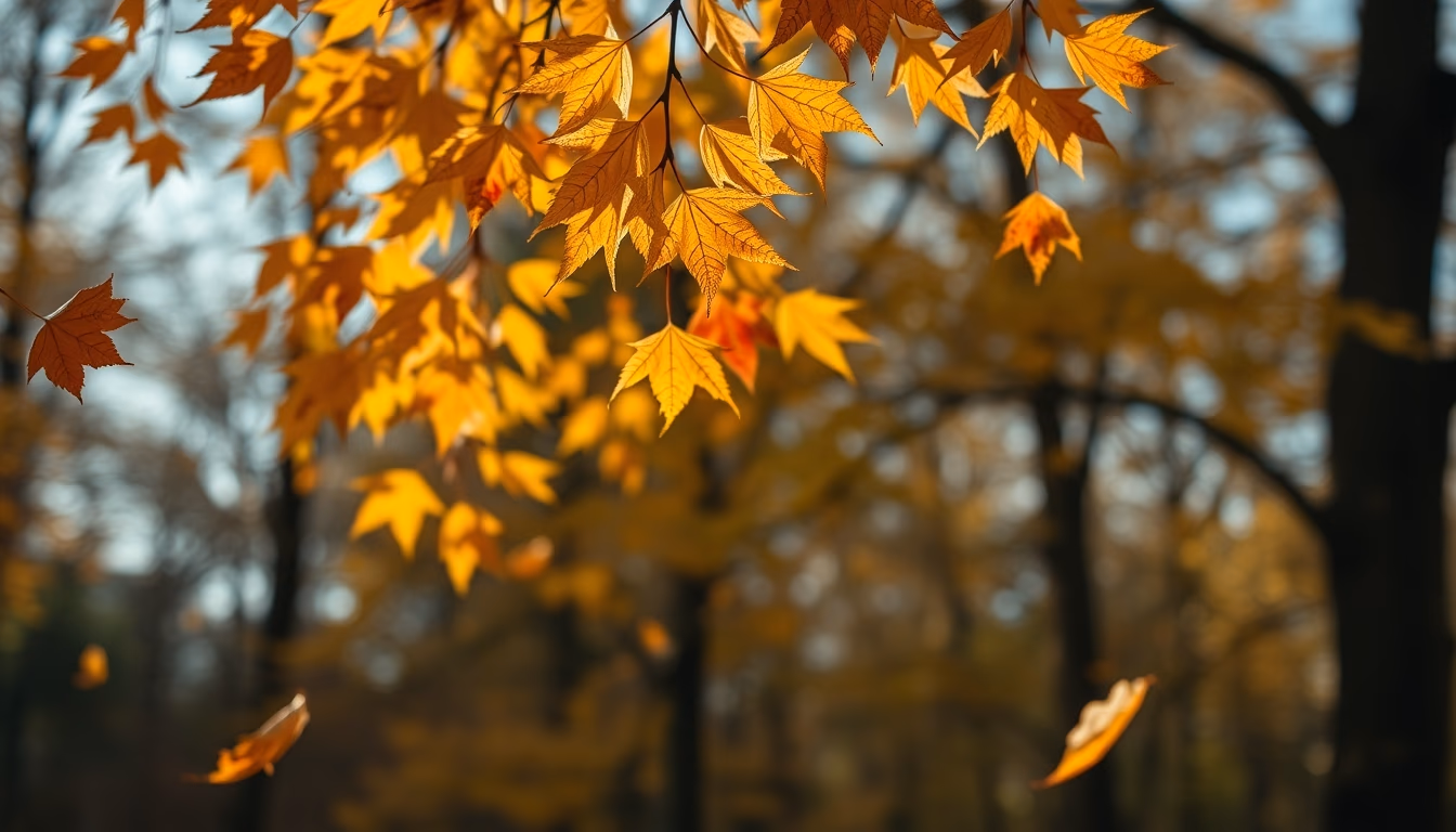 autumn leaves falling in editorial style