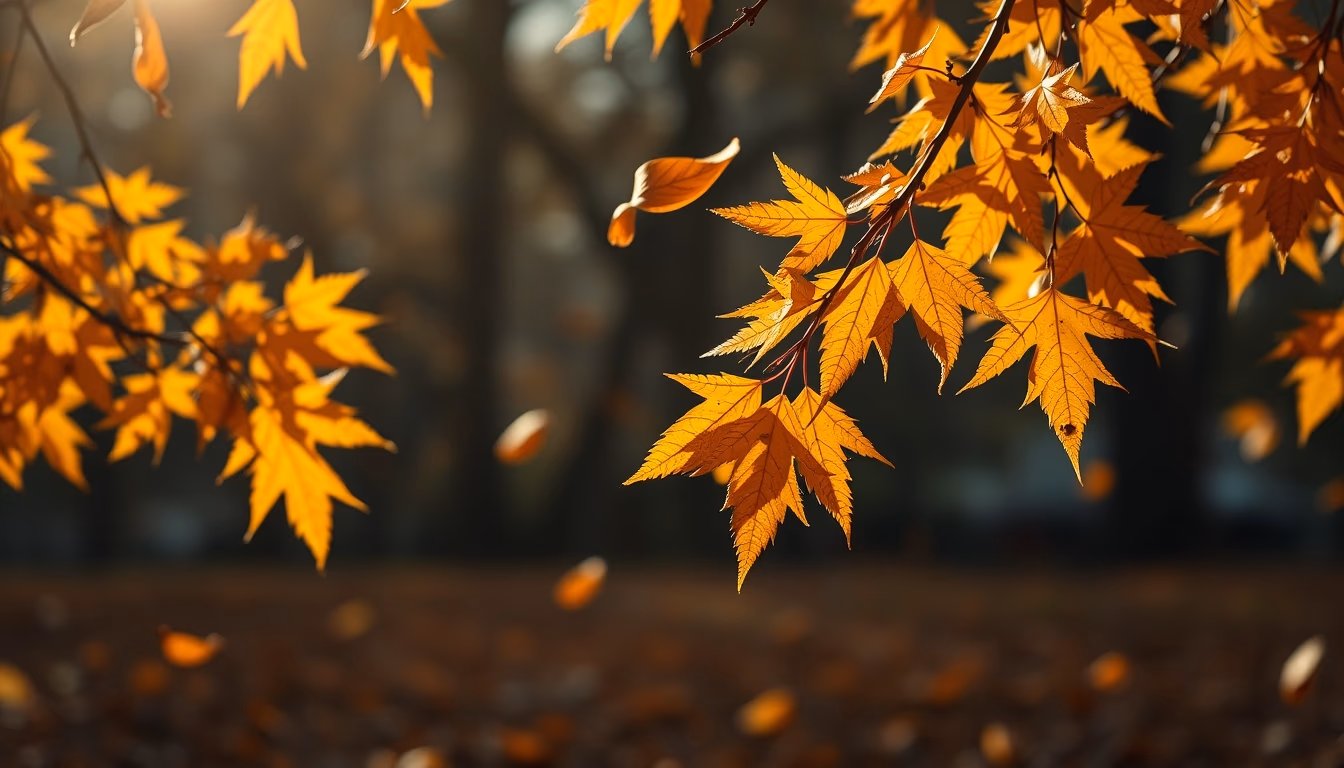 autumn leaves falling in editorial style