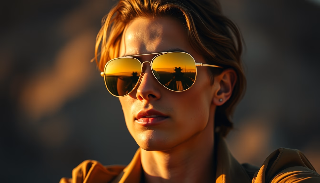 aviator gold ray ban in editorial style