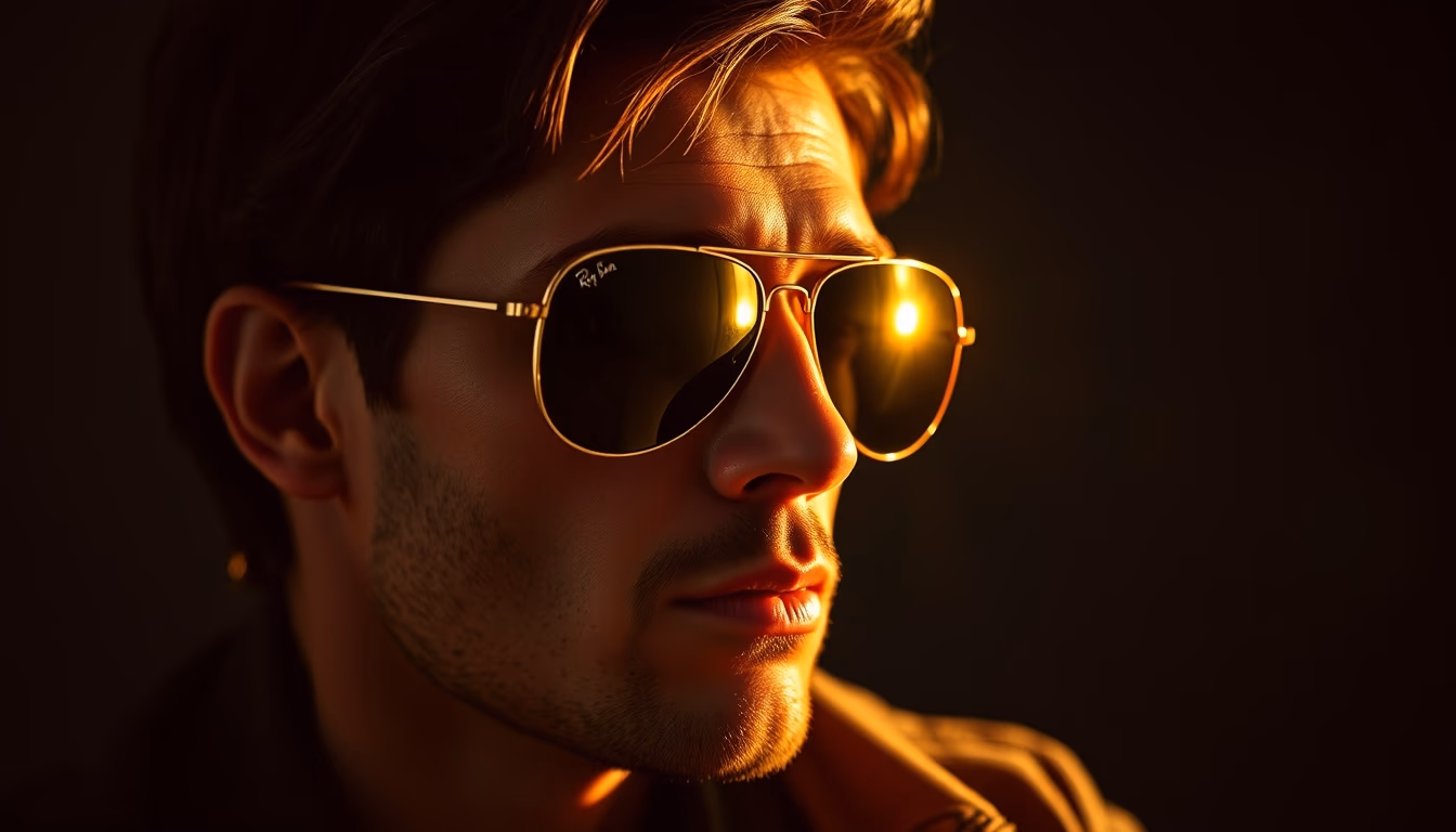 aviator gold ray ban in editorial style