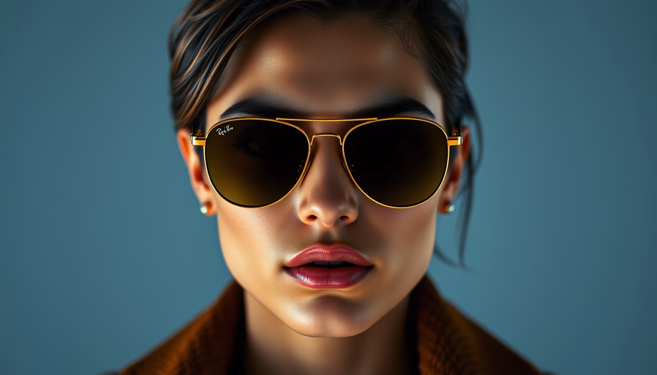 aviator gold ray ban in editorial style