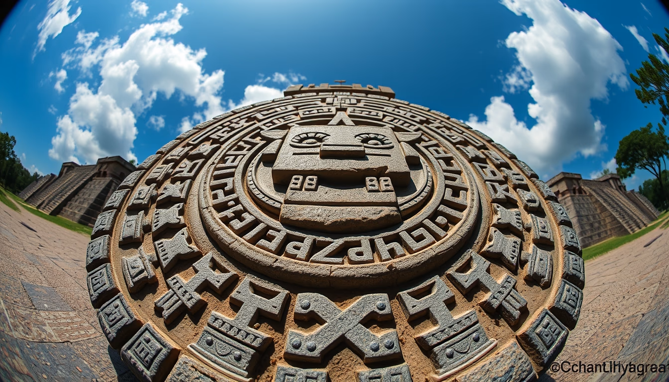 aztec calendar stone in editorial style