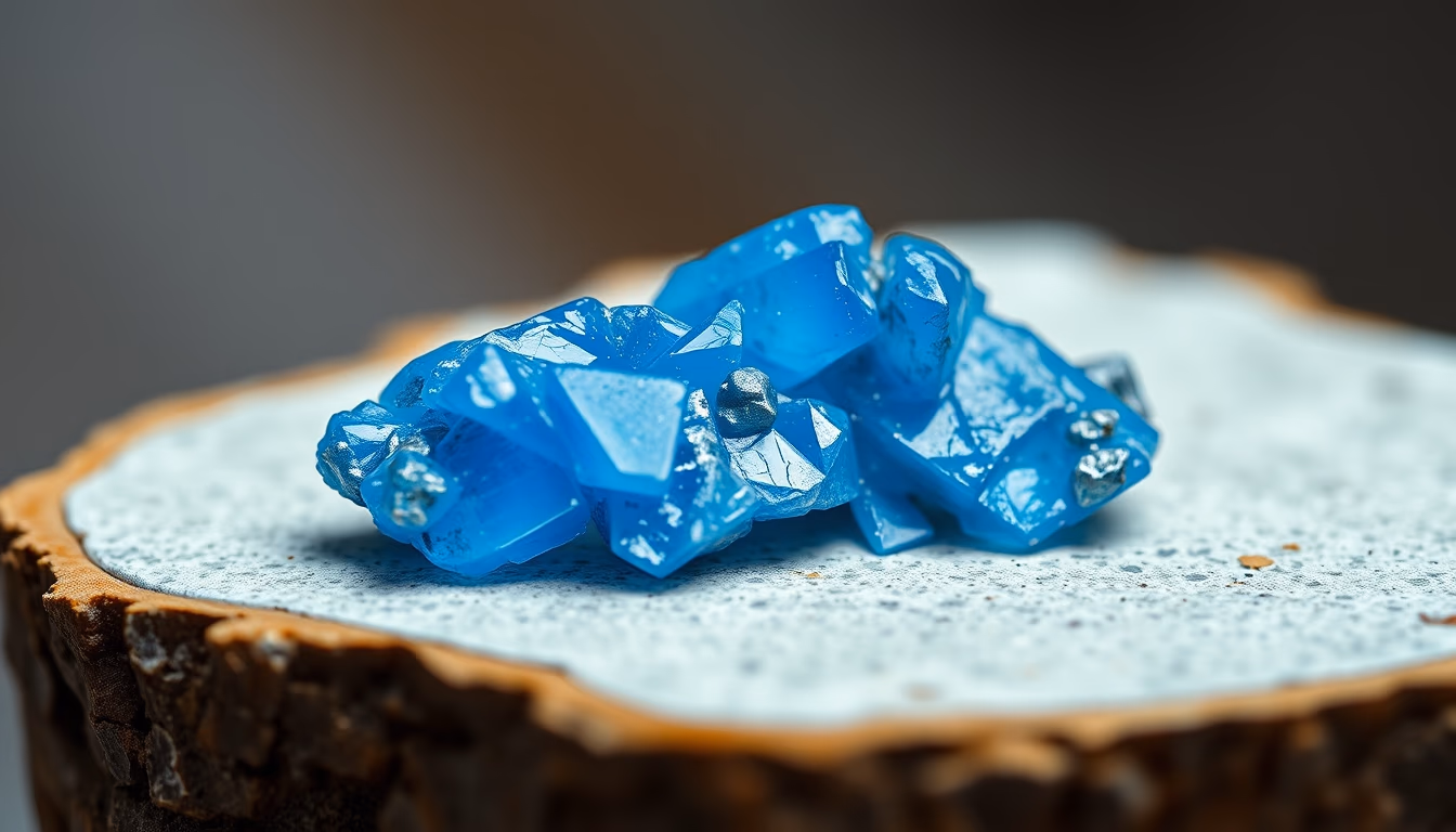 azurite blue mineral in editorial style