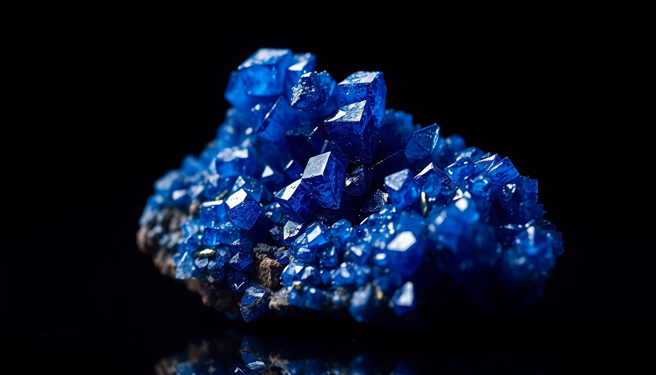 azurite blue mineral in editorial style