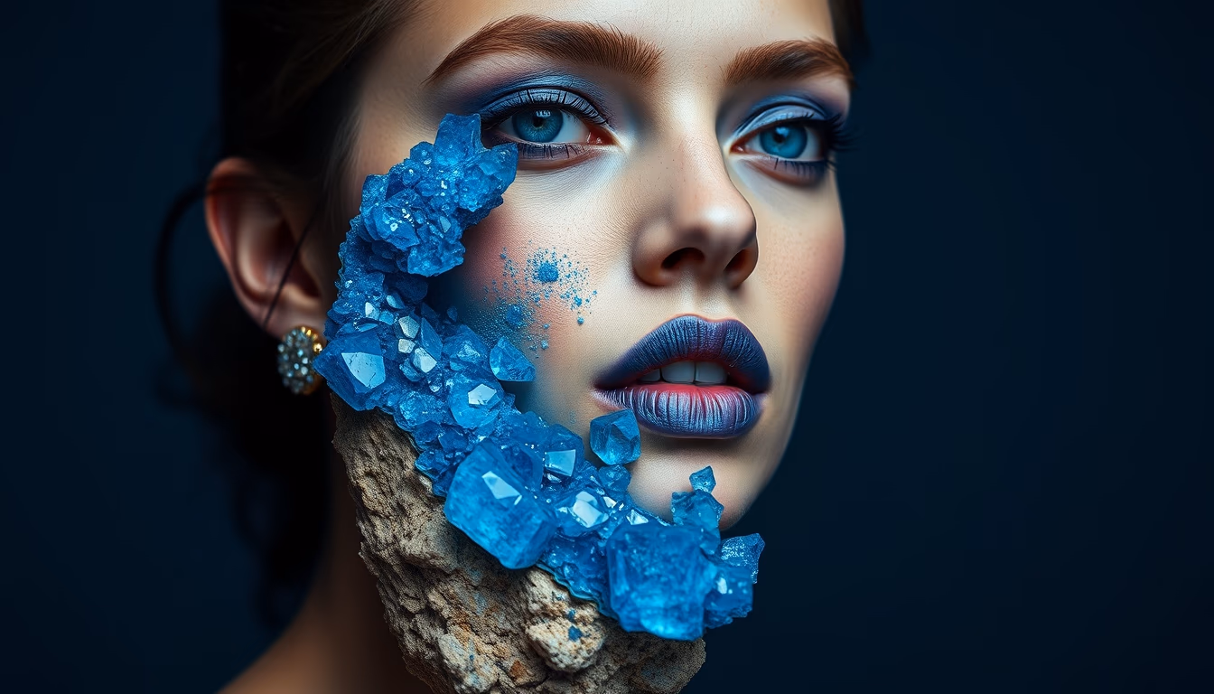 azurite blue mineral in editorial style