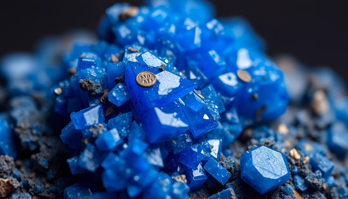 azurite blue mineral in editorial style