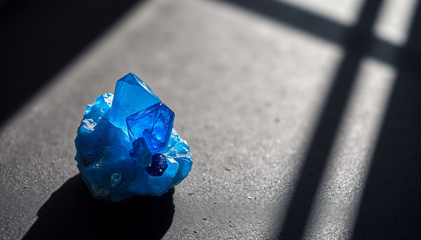 azurite blue mineral in editorial style