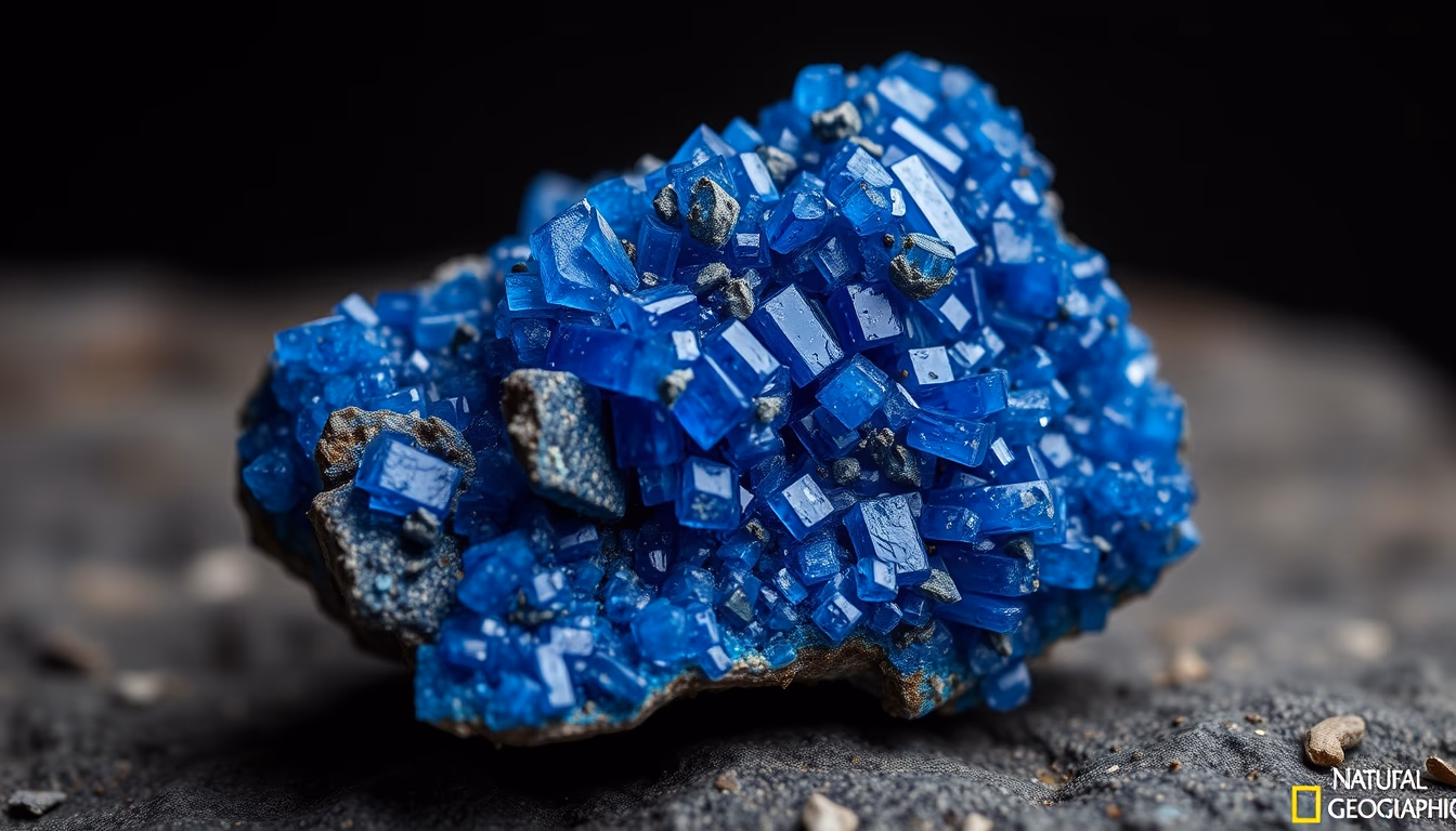 azurite blue mineral in editorial style