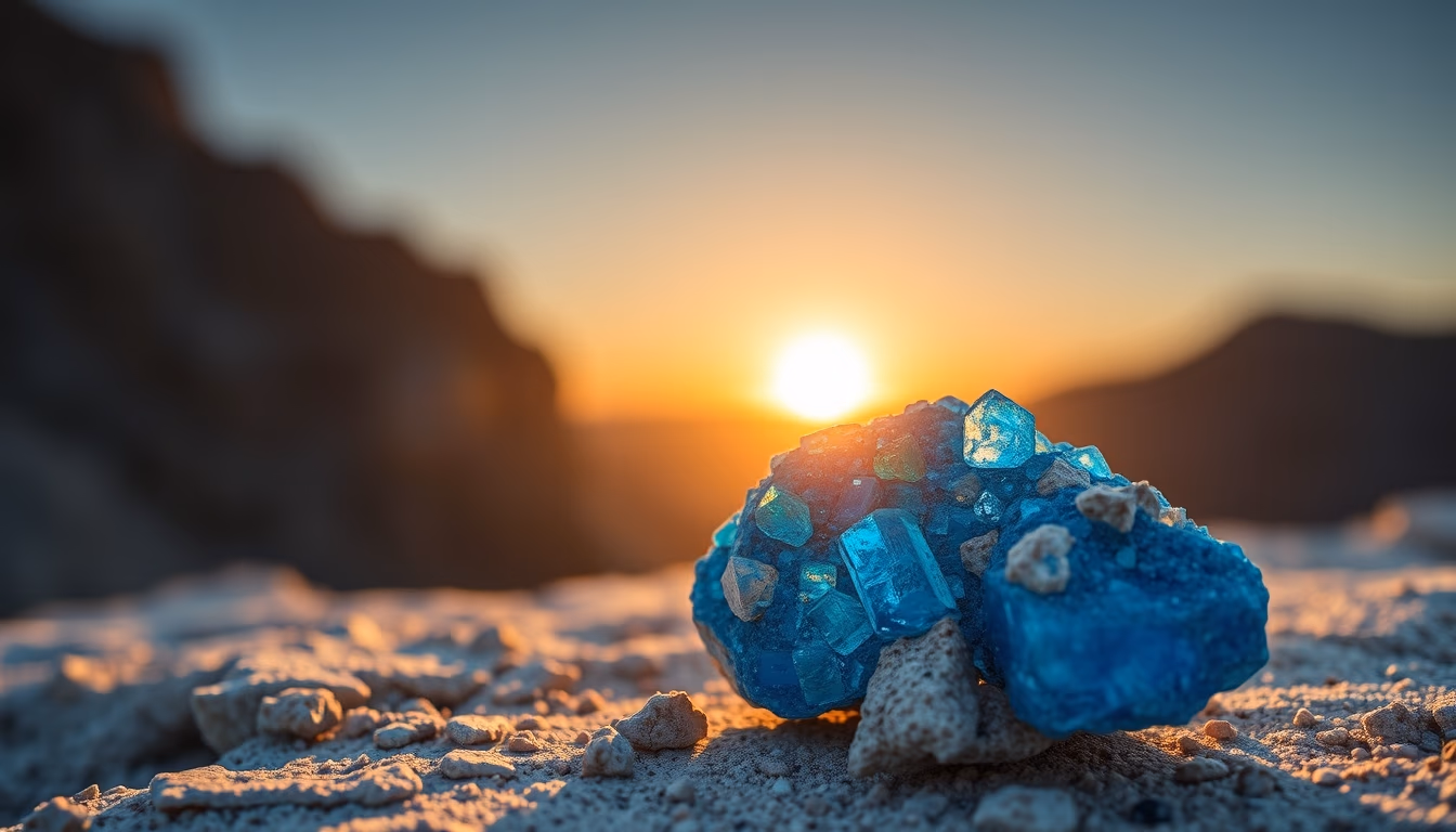 azurite blue mineral in editorial style