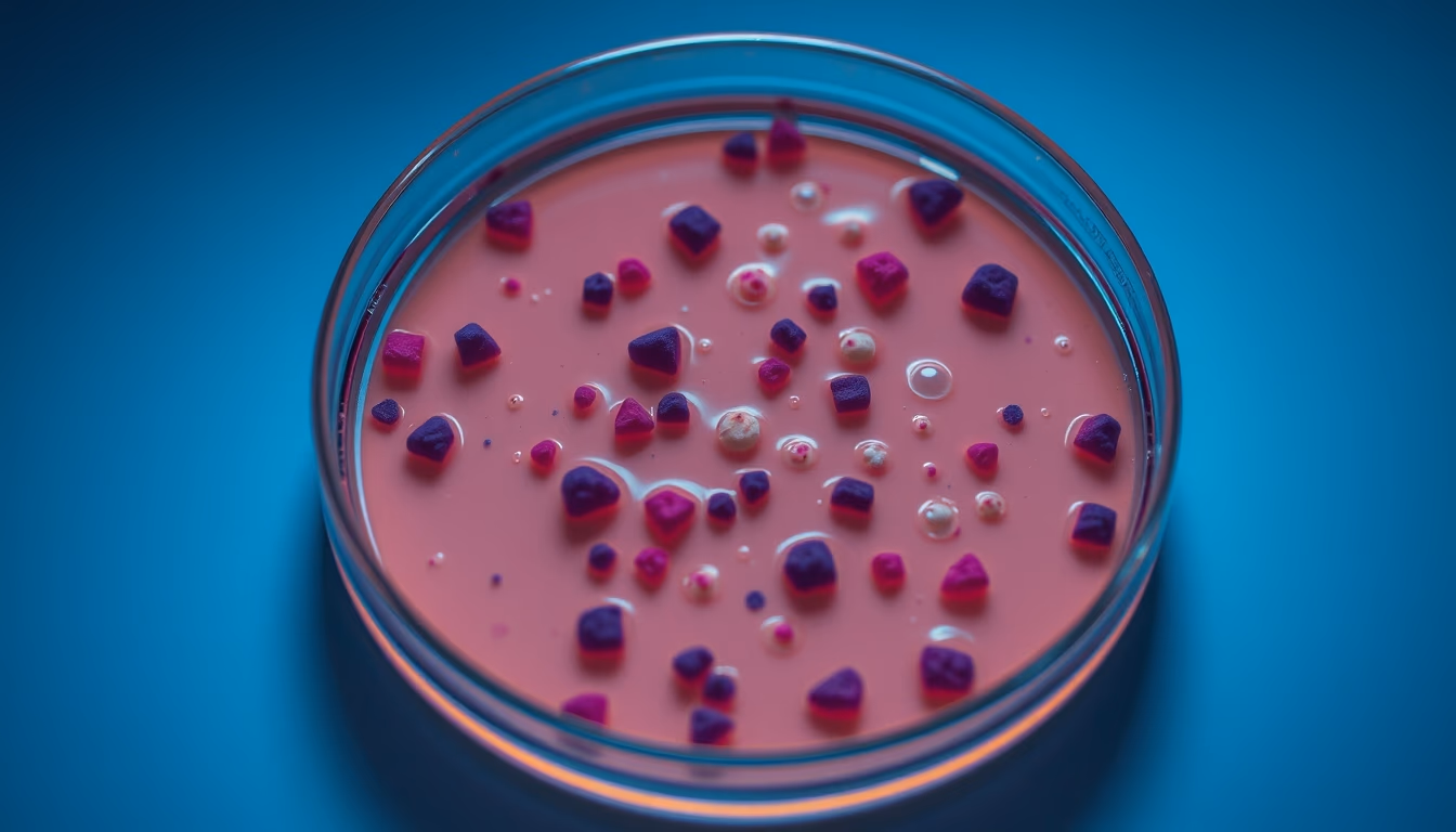 bacterial colony petri dish in editorial style