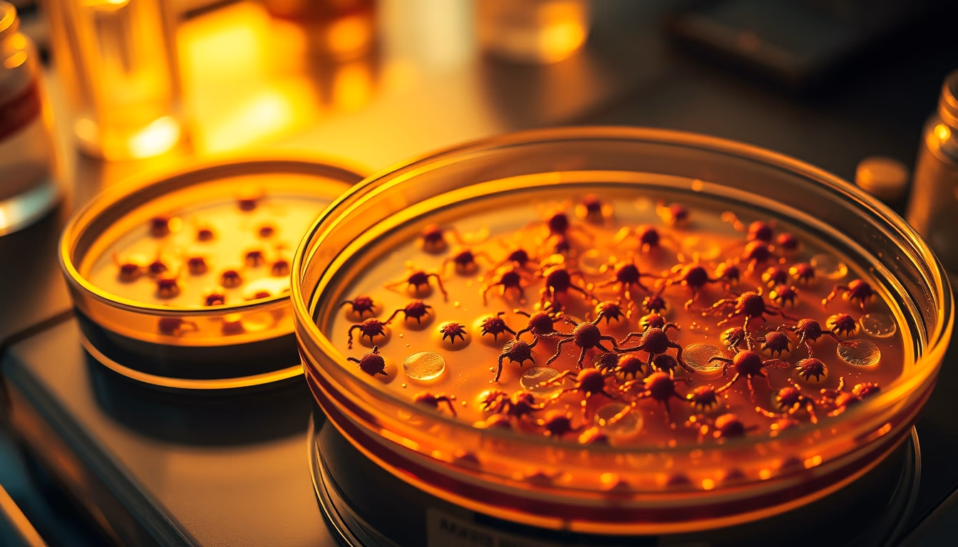 bacterial colony petri dish in editorial style