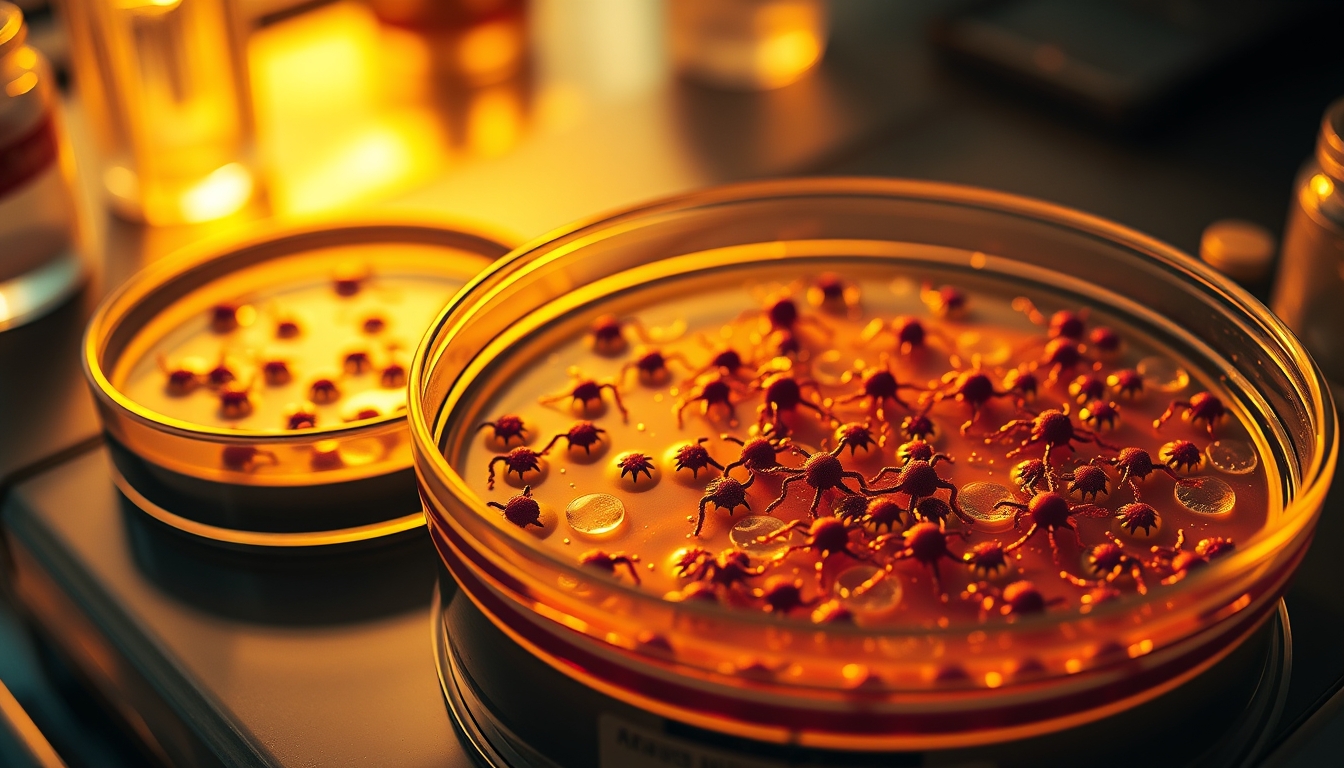 bacterial colony petri dish in editorial style