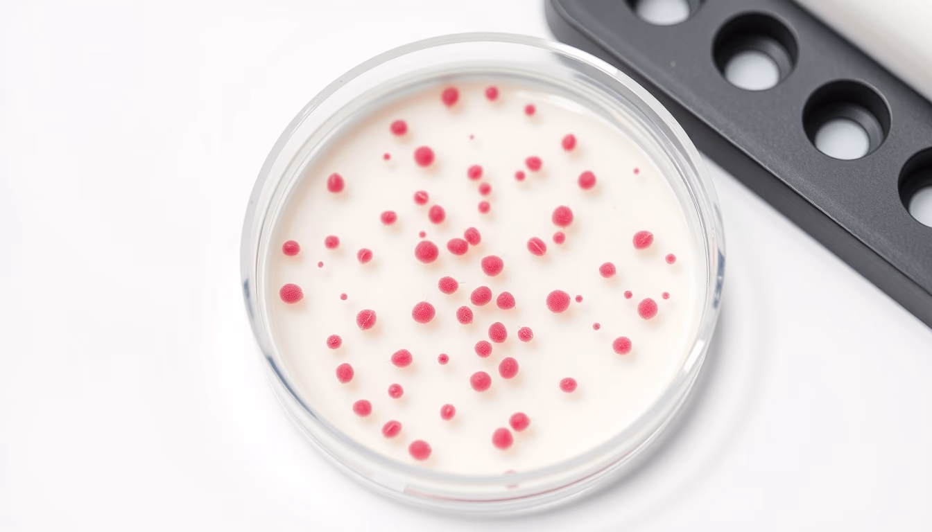 bacterial colony petri dish in editorial style