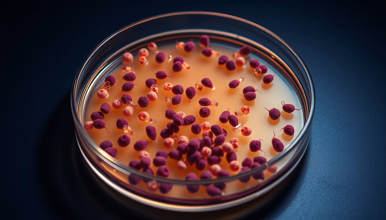 bacterial colony petri dish in editorial style