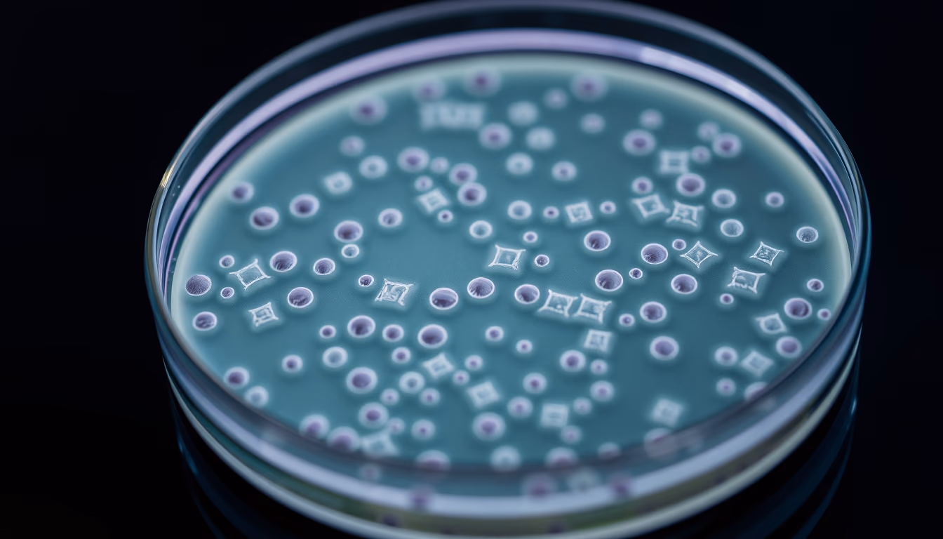 bacterial colony petri dish in editorial style