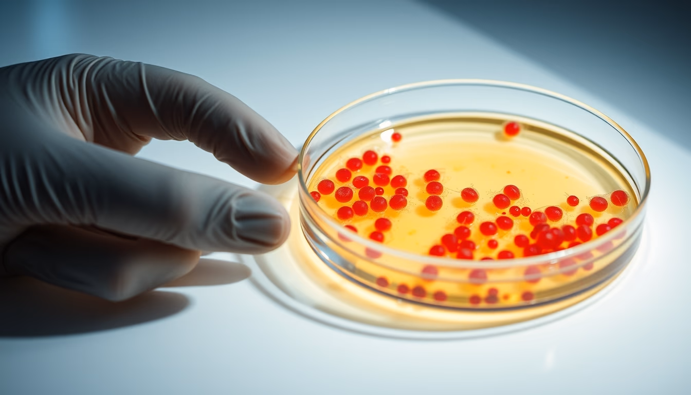 bacterial colony petri dish in editorial style