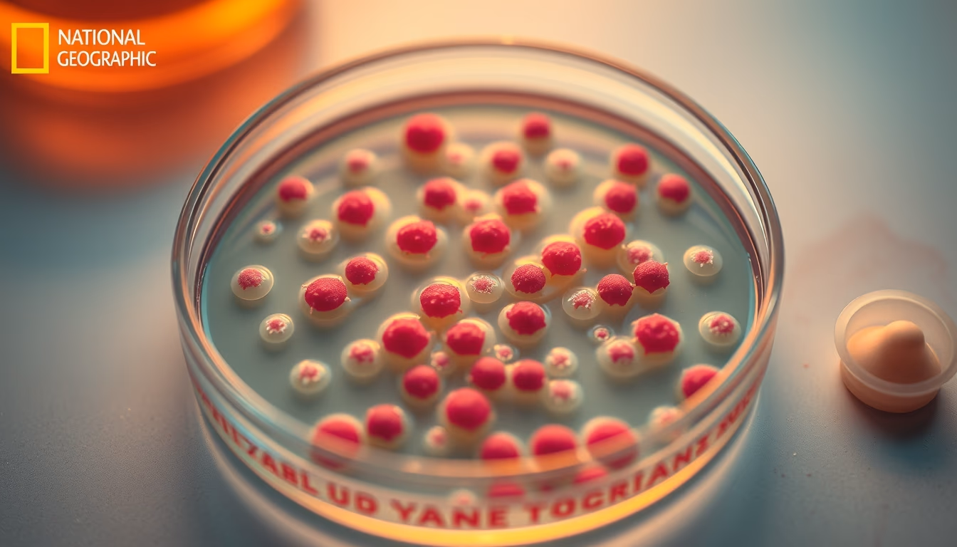 bacterial colony petri dish in editorial style