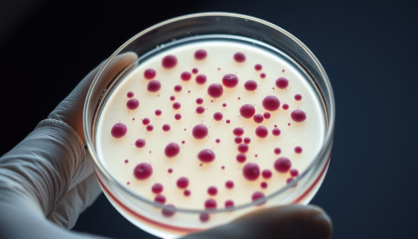 bacterial colony petri dish in editorial style