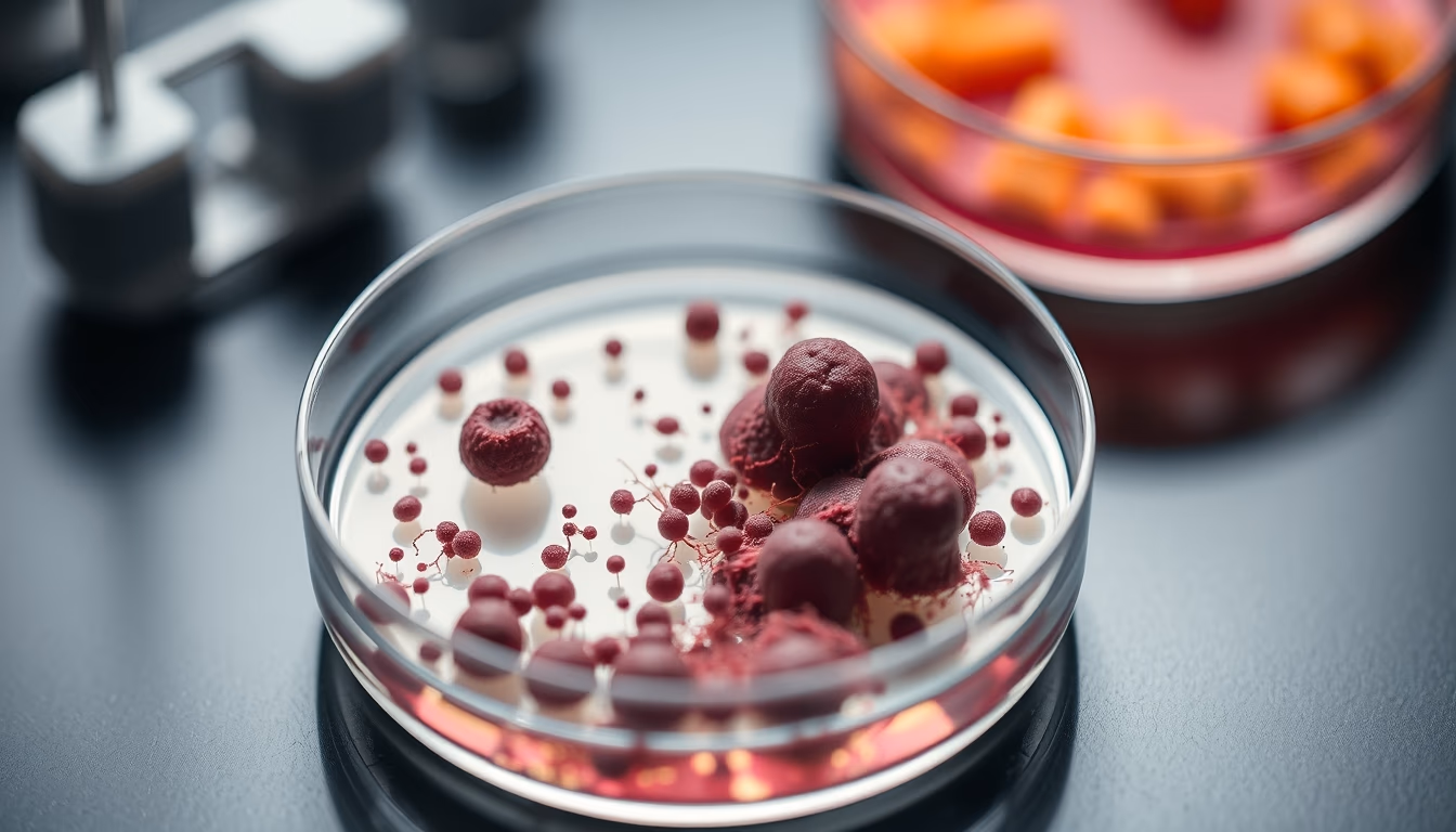 bacterial colony petri dish in editorial style