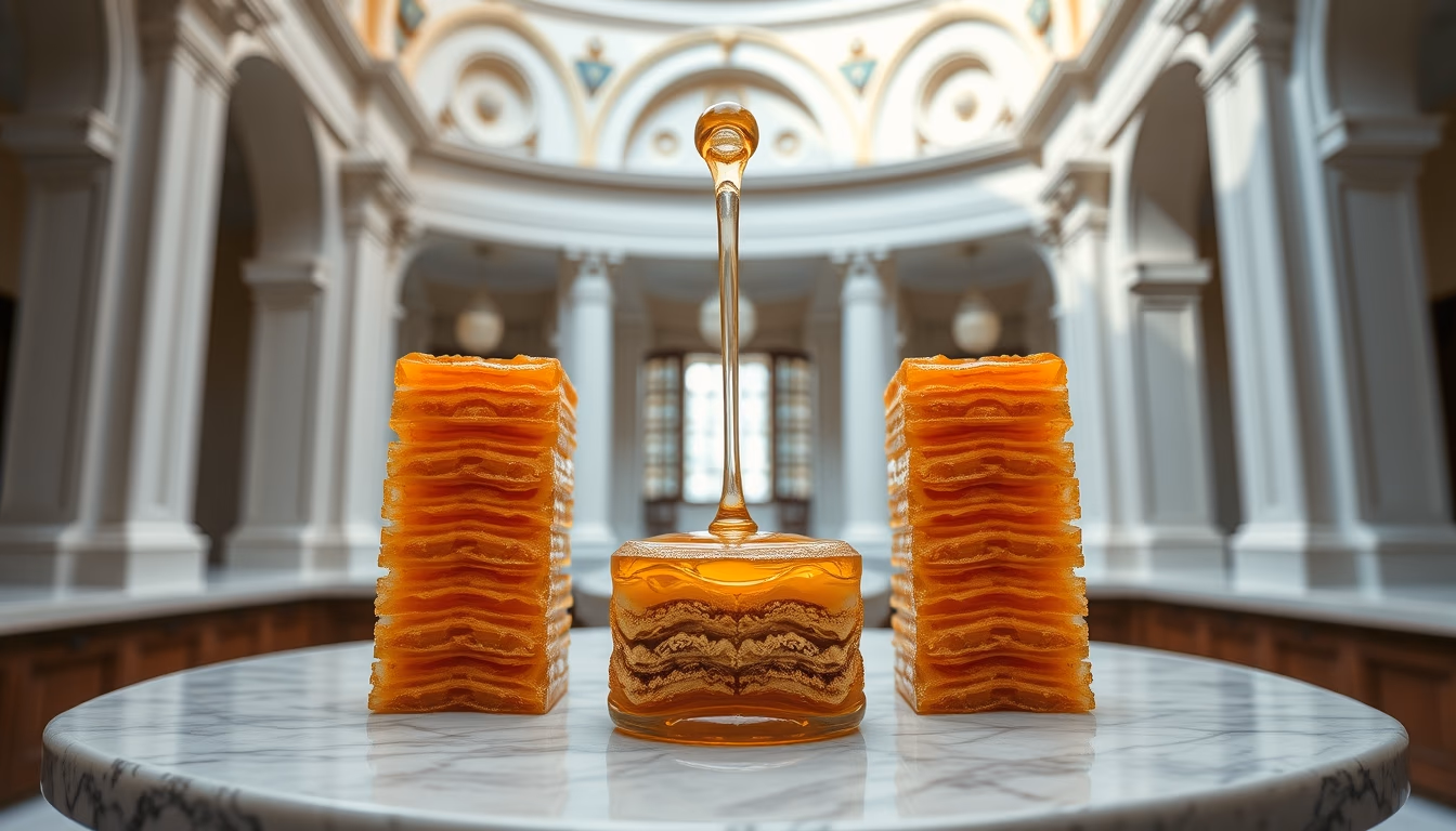 baklava layered honey in editorial style