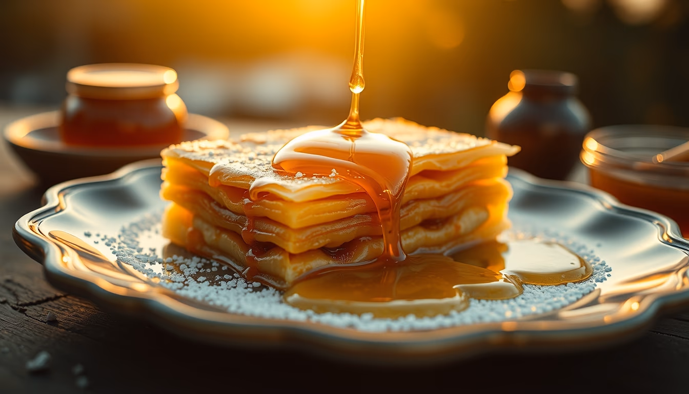 baklava layered honey in editorial style