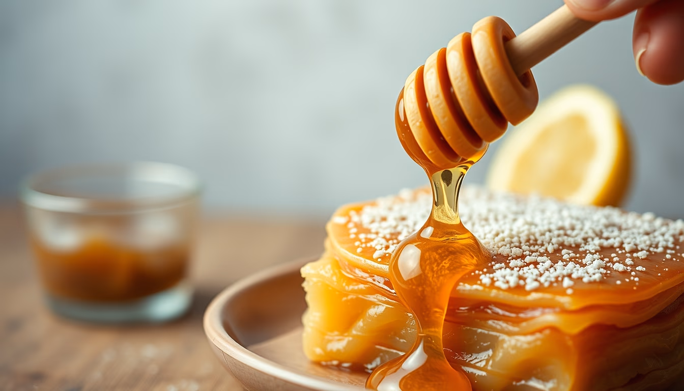 baklava layered honey in editorial style