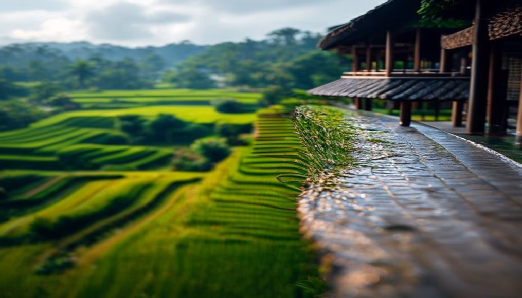 Bali infinity villa rice paddy em fotografia editorial de luxo