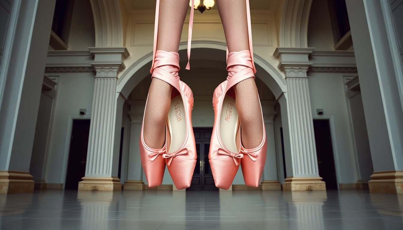 ballet shoes pointe pink in editorial style