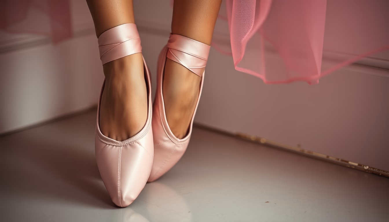 ballet shoes pointe pink in editorial style