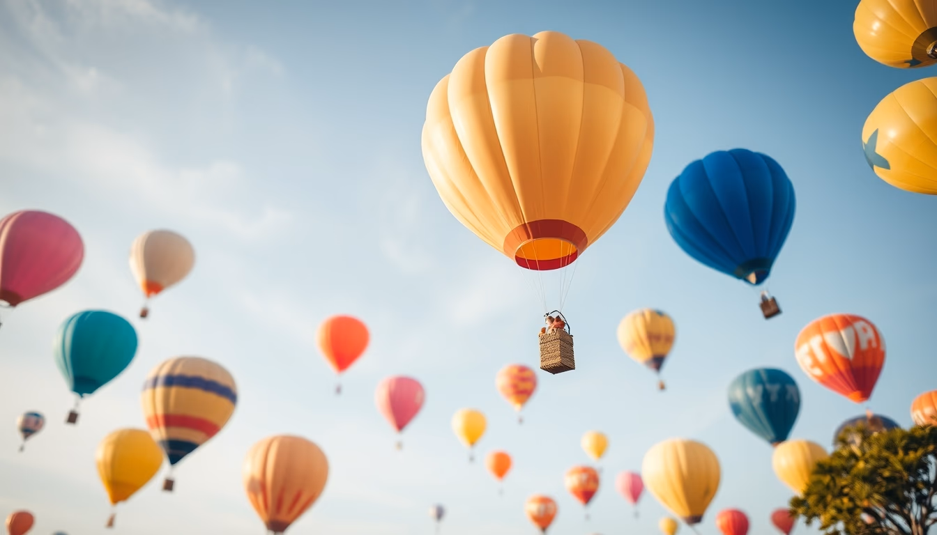 balloons colorful sky in editorial style