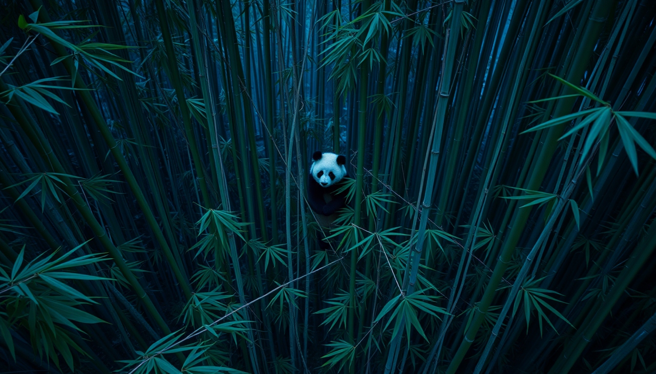 bamboo forest panda in editorial style