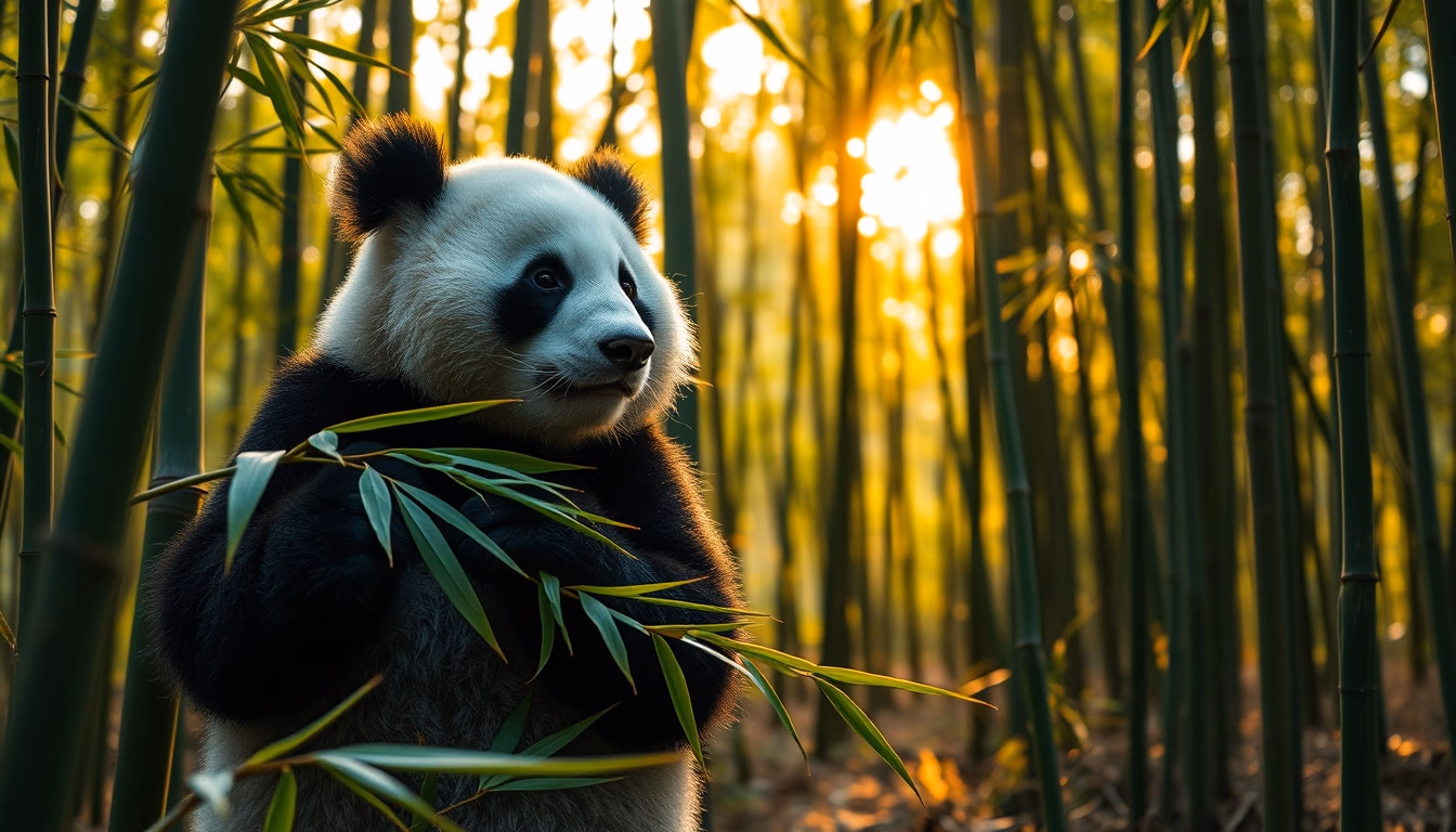 bamboo forest panda in editorial style