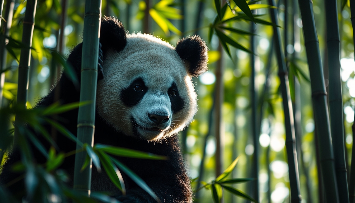 bamboo forest panda in editorial style