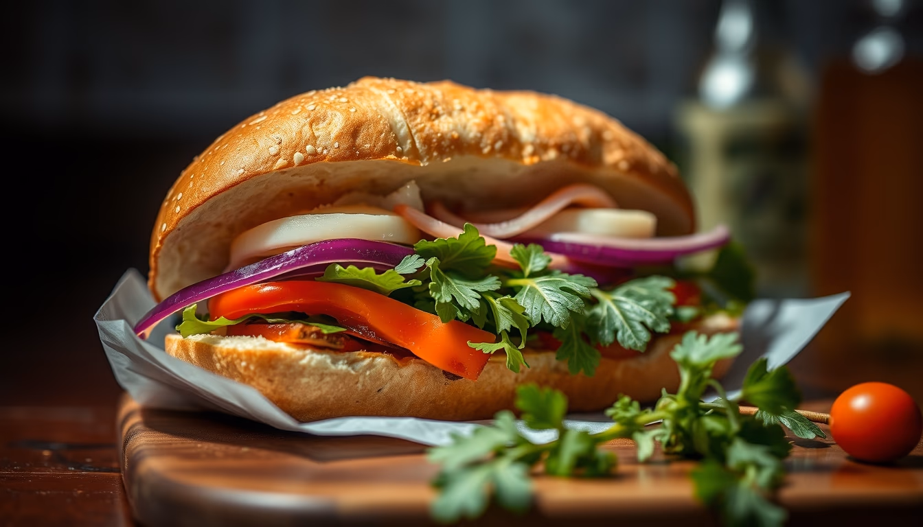 banh mi sandwich in editorial style