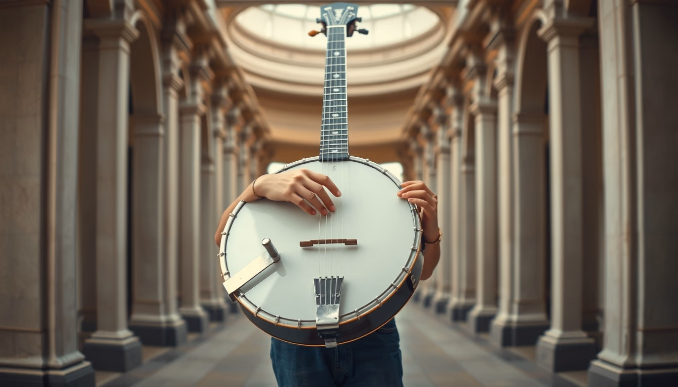 banjo five string in editorial style