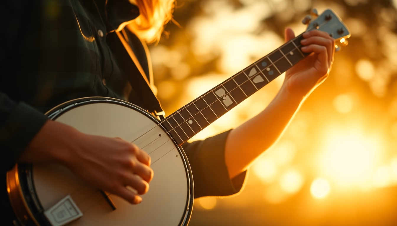 banjo five string in editorial style