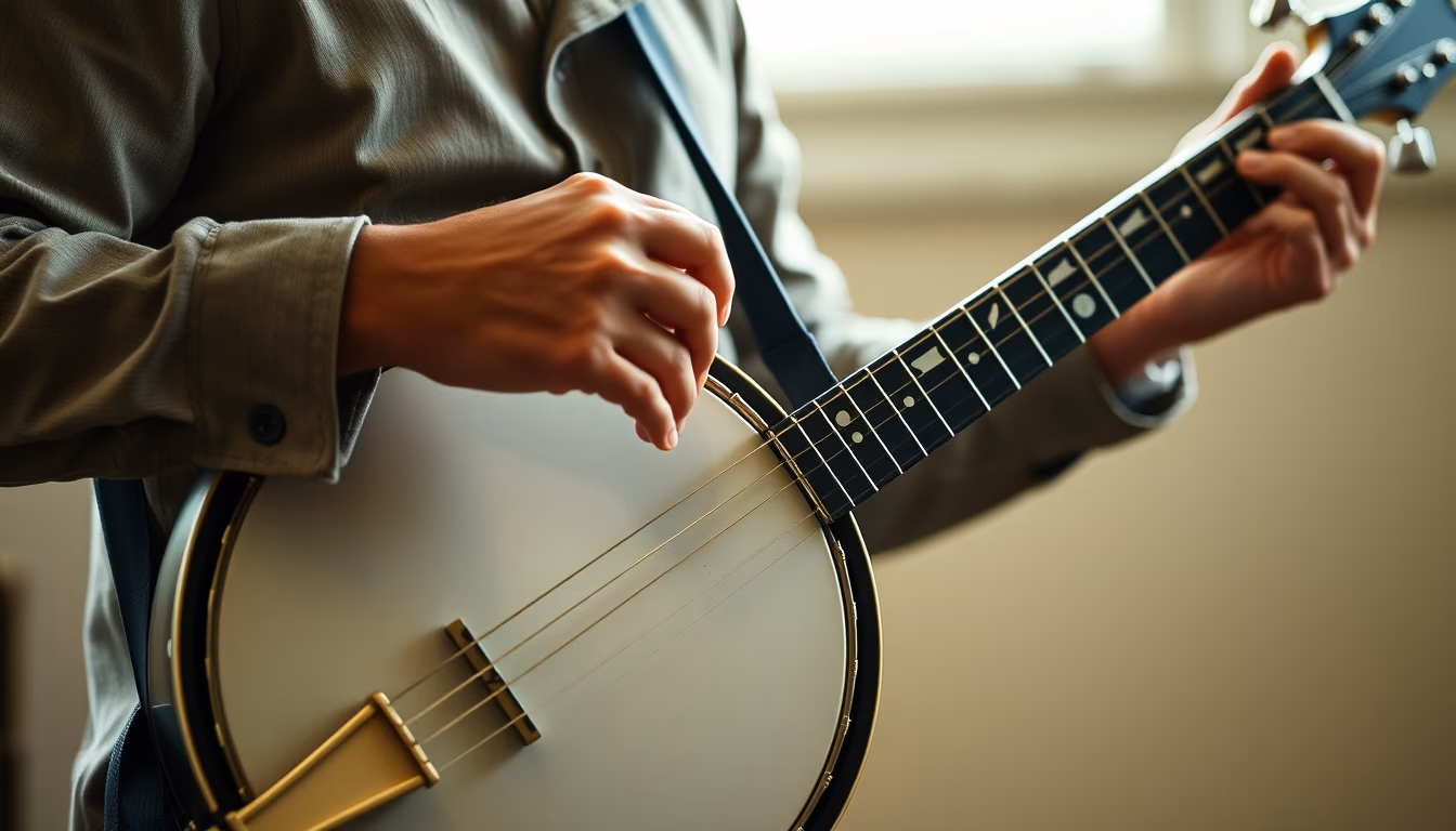 banjo five string in editorial style