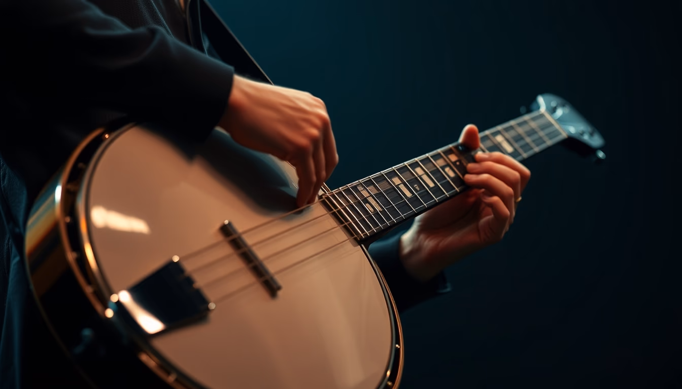 banjo five string in editorial style