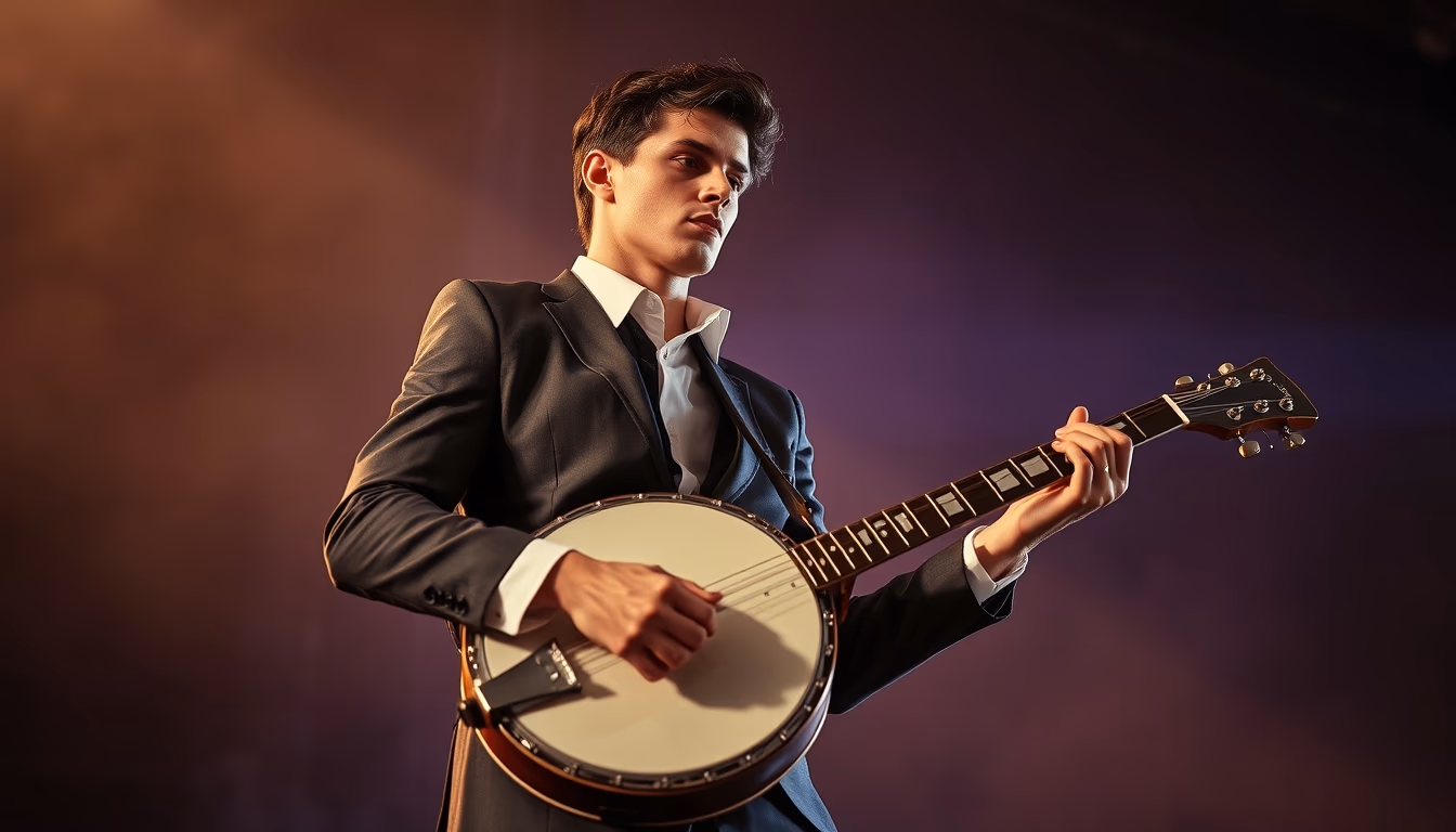 banjo five string in editorial style