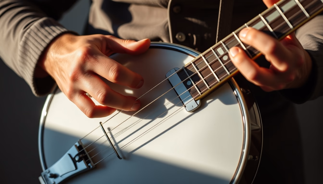 banjo five string in editorial style