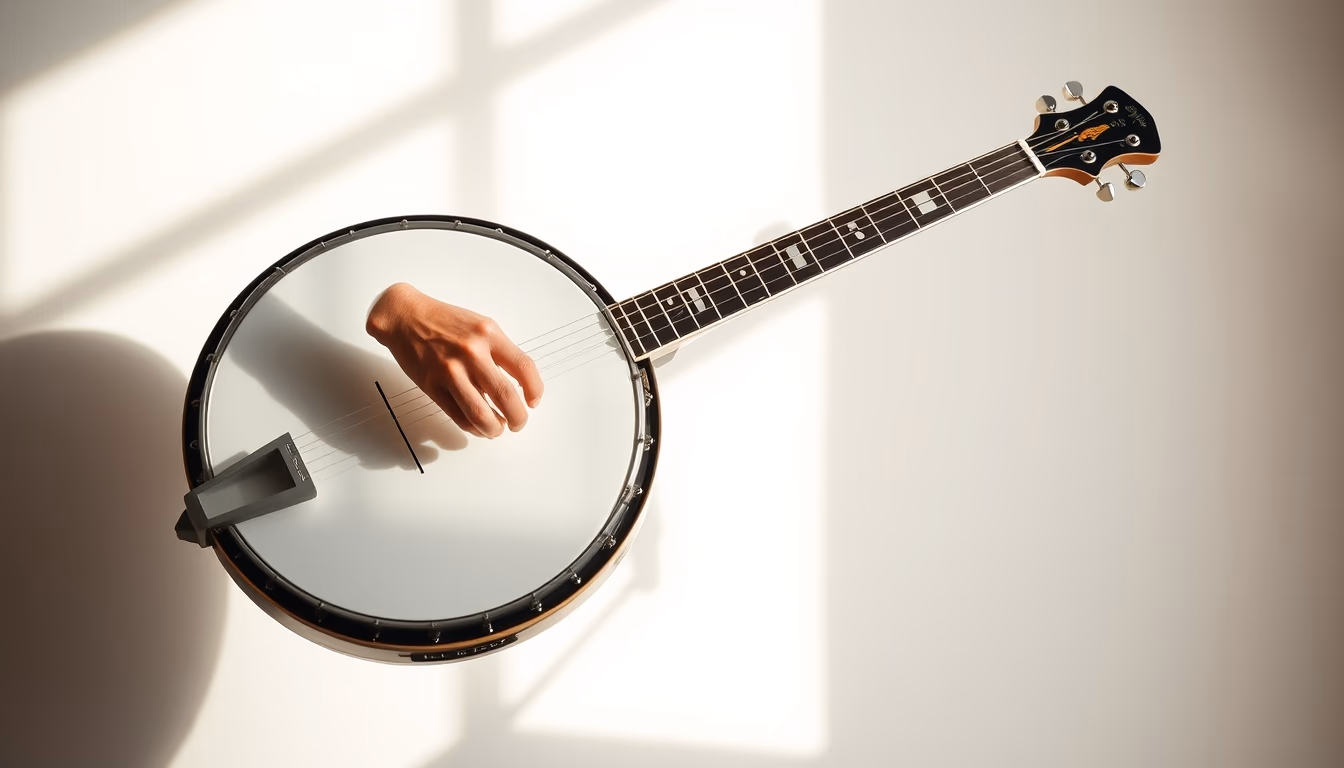 banjo five string in editorial style