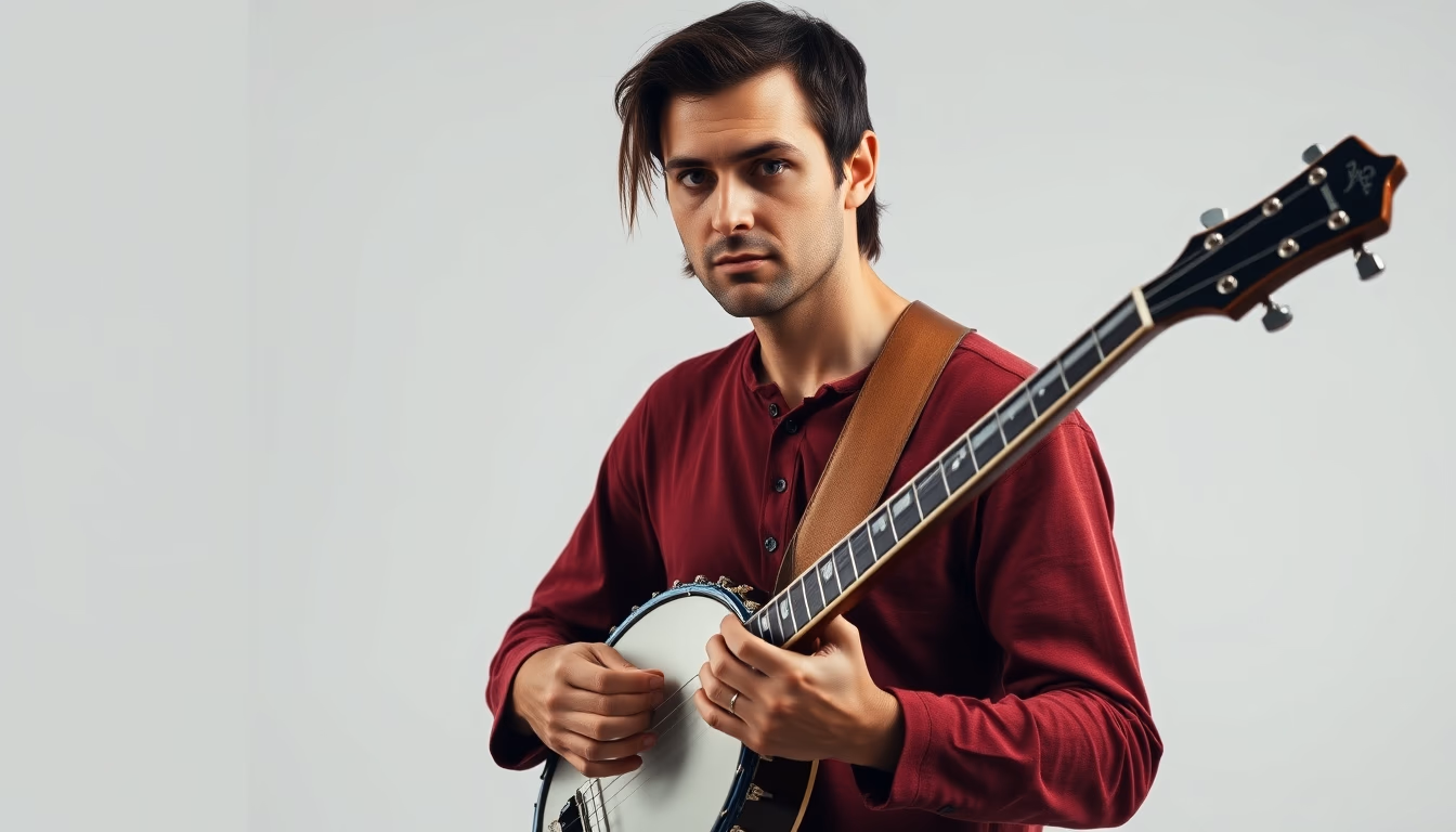 banjo five string in editorial style